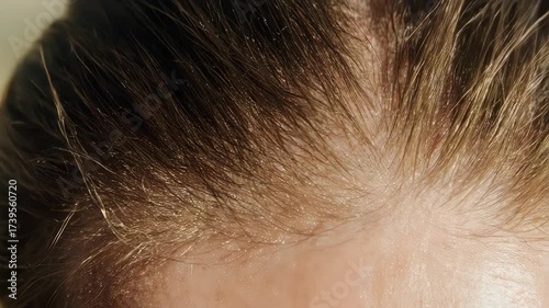 Close-up shot of a person's scalp showing hair and skin texture
