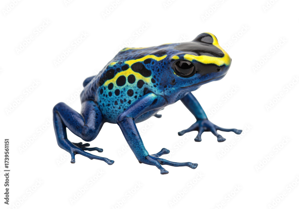 Obraz premium Isolated Dyeing Poison Frog on Display, Showing Its Spectacular Blue, Black, and Yellow Spots