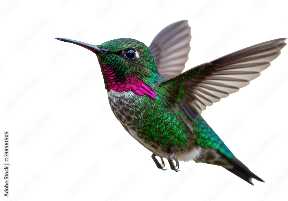 Obraz premium Isolated Magnificent Hummingbird with iridescent plumage, flying, in motion, natural colors