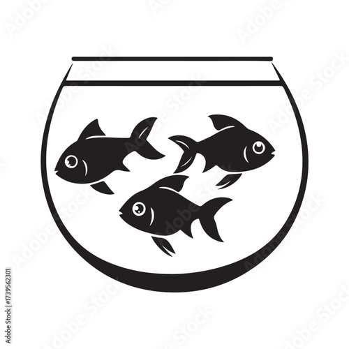 Vector illustration of fish in a small aquarium with a cute and detailed design, featuring ornamental fish swimming in a glass container filled with water.