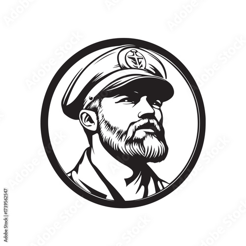 Cartoon style captain head vector illustration with stern expression and strong character