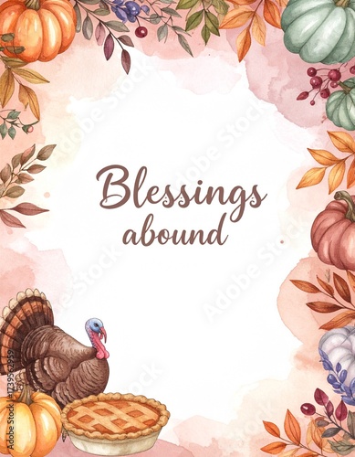 Thanksgiving blessings abound, autumnal watercolor