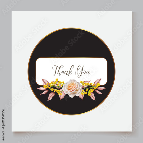 WEDDING INVITATION FRAME WITH FLOWER DECORATIONS AND FRESH LEAVES