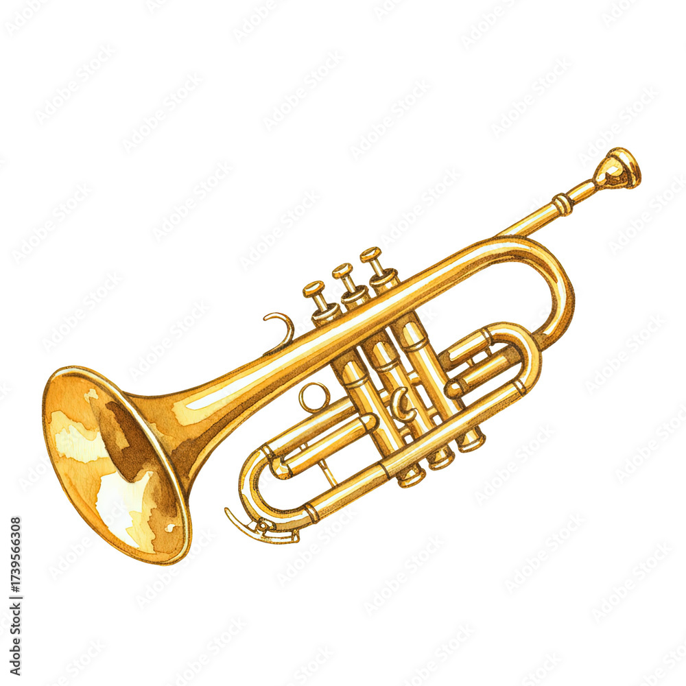 Naklejka premium Golden trumpet musical instrument symbol of praise isolated on transparent background