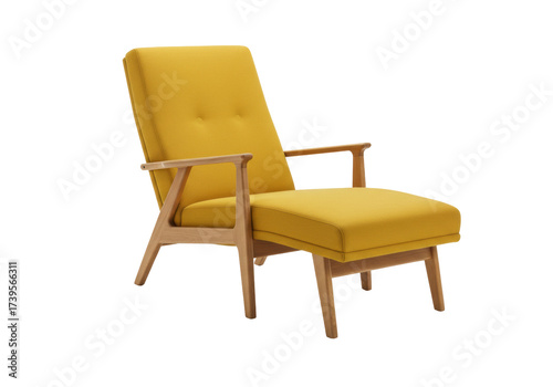 Wallpaper Mural Yellow armchair isolated on white, mid-century modern lounge chair with wooden frame for living room or office waiting area Torontodigital.ca