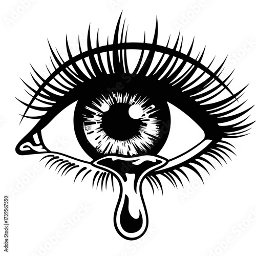 Crying eye with a single tear drop.