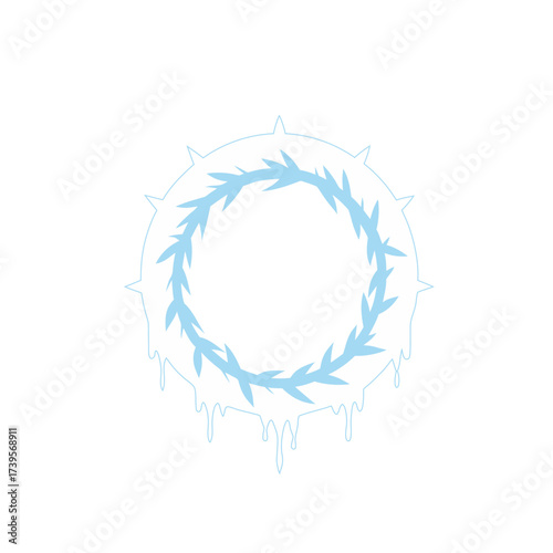 A frozen crown of thorns dripping with icy melts on a black background