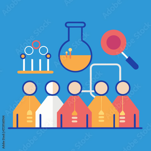 Teamwork in scientific research and development with laboratory experiments and analysis