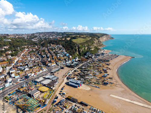 Photos Hastings old town and coastline, East Sussex, England, aerial view