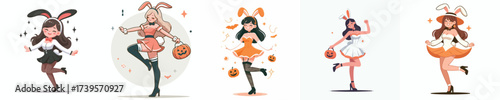vector woman halloween party bunny costume