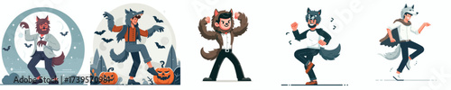 vector man wolf costume halloween party