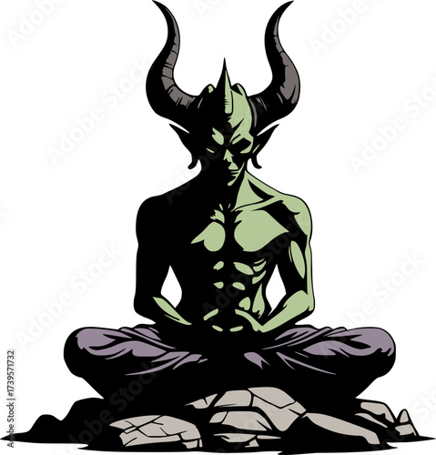 Design of demon in meditation pose