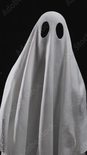ghost made of bed sheet with eyes cut out dancing