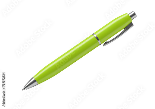 Lime green ballpoint pen isolated on transparent background PNG, writing instrument for office and school supplies