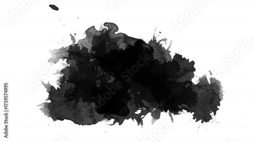 Watercolor black ink blot or stain on white background a subtle artistic watercolor texture.