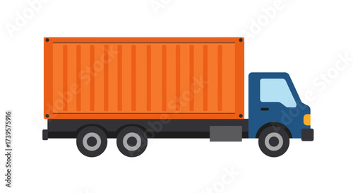 Orange Cargo Truck Illustration with Blue Cab and Black Wheels.
