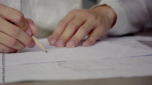 Designer hands drawing sketches with pencil on paper - creative design process and artistic workflow concept