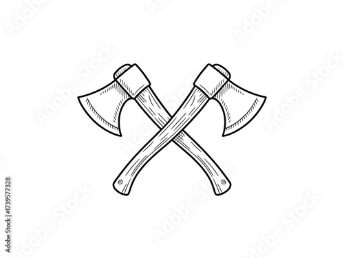 Crossed Axes Hand Drawn Illustration for Woodcut Lumberjack or Outdoor Adventure Theme Graphic Design Element Vector Art