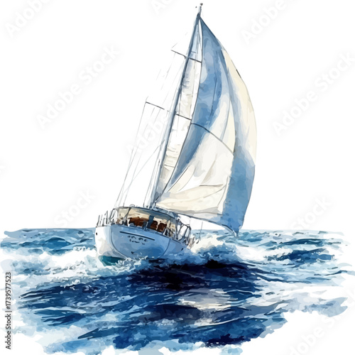 watercolor of Yacht, vector, isolated on a white background.