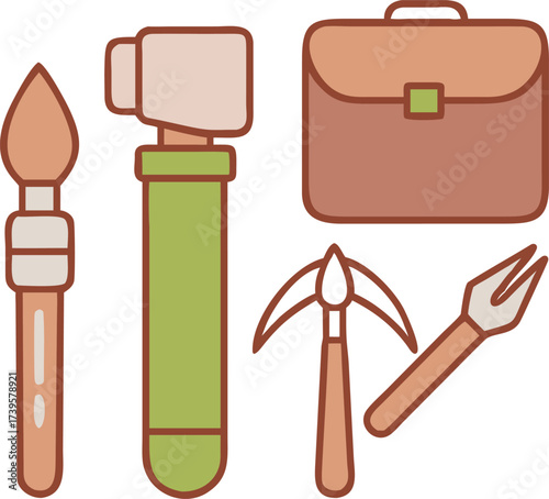 Anthropology, Archaeology, and Paleontology Tools Set Icons