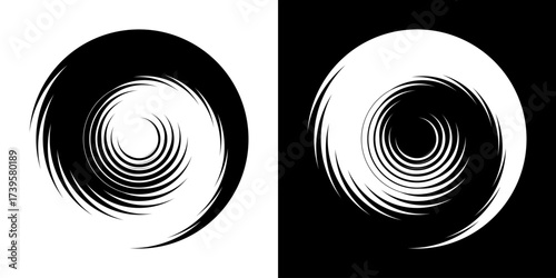 Vector illustration of a circle with a black and white spiral pattern that creates a dynamic and gradient visual impression. Smooth visual movement spiral vector illustration.