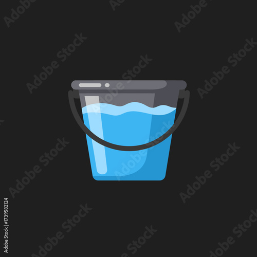 Blue Bucket Filled with Water Illustration on Dark Background.