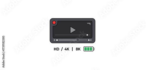 8k resolution video player on a display screen showing full battery ideal for demonstrating high definition streaming and media consumption