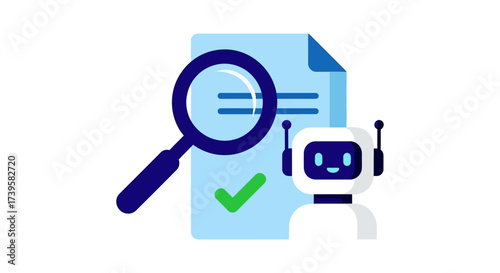 ai document analysis robot reviews a document with a magnifying glass ensuring accuracy and compliance perfect for ai technology and data security