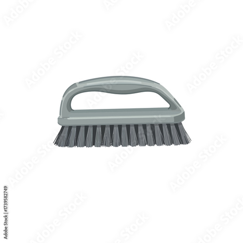 Gray Scrub Brush with Handle for Cleaning and Scrubbing.