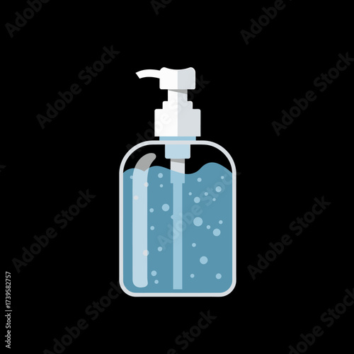 Hand Sanitizer Bottle with Pump Dispenser and Blue Gel.