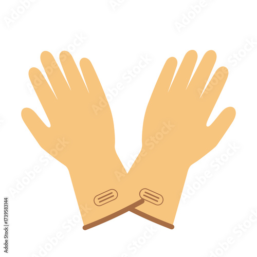Pair of beige rubber gloves for cleaning and protection.