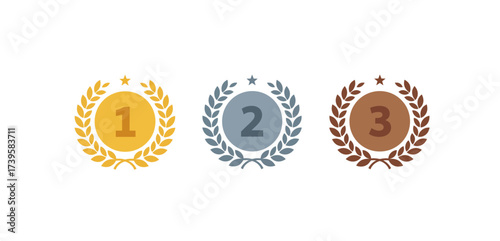 gold silver bronze medals for first second third place laurel wreaths achievements of sport competitions and games for recognition and awards.