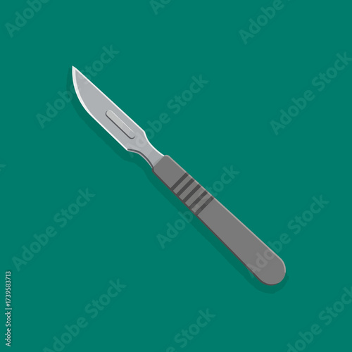 Surgical scalpel instrument for medical procedures on green background.