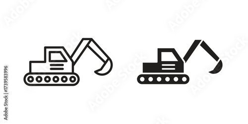 Excavator icon flat black and white logo