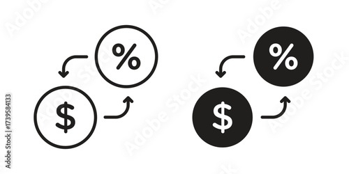 Exchange rate icon flat black and white logo