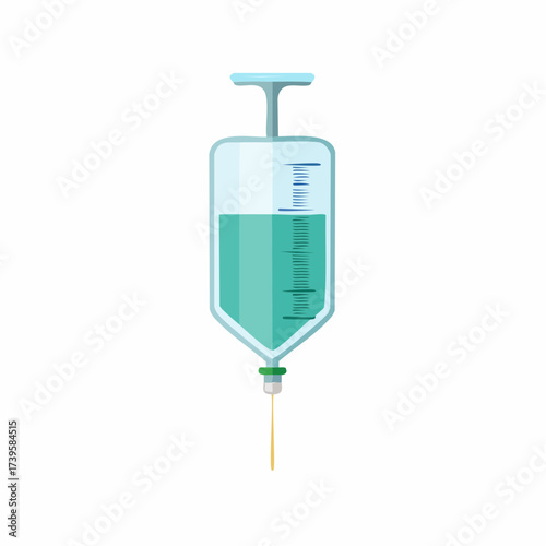 Intravenous fluid drip bag with aqua liquid and measurement markings symbolizing medical treatment and healthcare