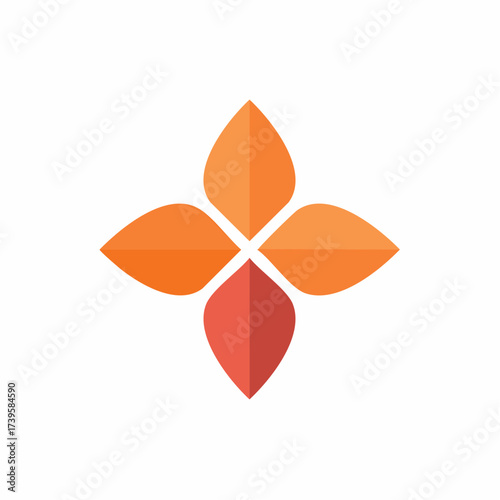 Abstract Blossom: Orange Petals with Red Center, Botanical Symmetry in Simple Flat Design