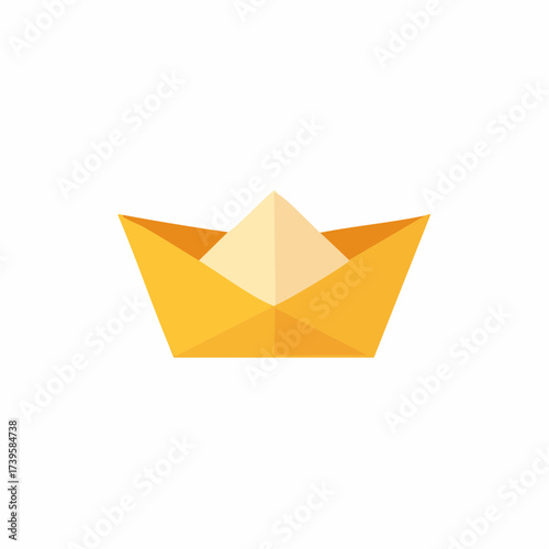 Yellow origami paper boat simple flat design vector illustration representing childhood and adventure