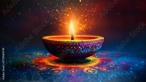 Traditional Indian Diya Oil Lamp with Flickering Flame on Dark Background — Spiritual & Sacred Lighting Animation for Festival, Puja, Diwali, Meditation & Devotional Projects
