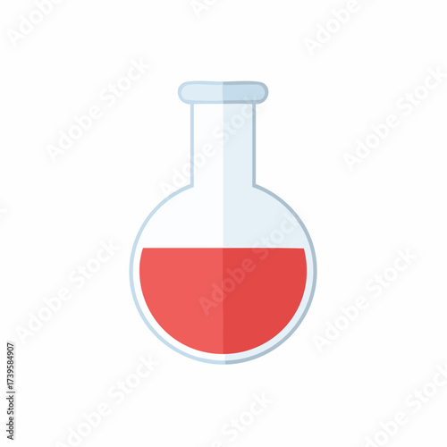 Scientific round bottom lab flask containing vibrant red solution experiment research icon