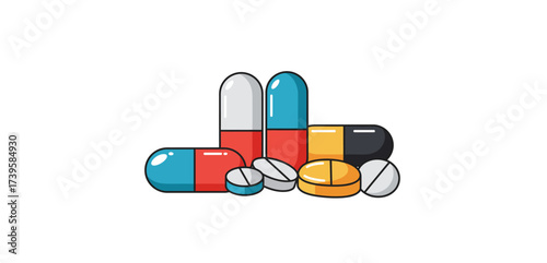 medicine pills various capsules and tablets pile for health promotion ideal for pharmaceutical ads and healthcare awareness campaigns.