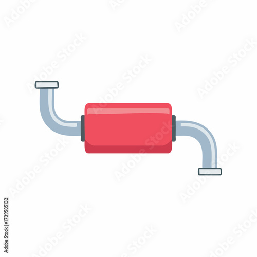 Red muffler with silver exhaust pipes and connectors for vehicle