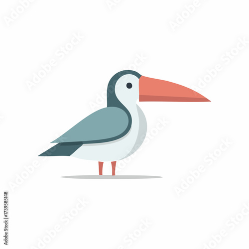 Charming cartoon seabird with a large orange beak stands serenely