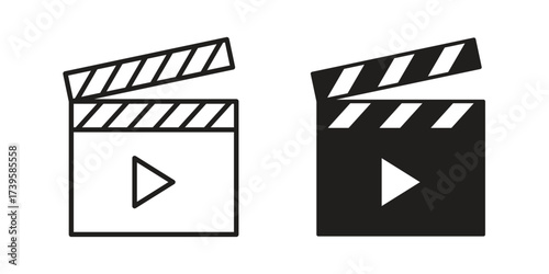 Film clapperboard icon flat black and white logo
