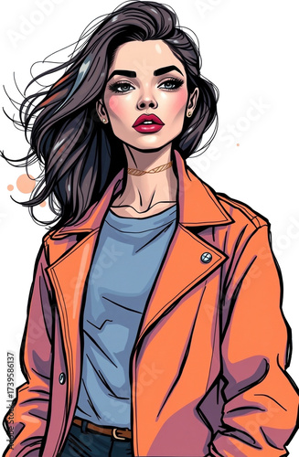realistic hand-drawn sketch of a graceful, elegant woman in street wear