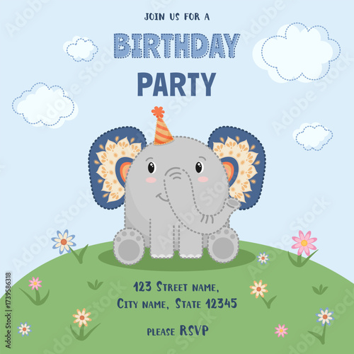 Cute Elephant Birthday Invitation