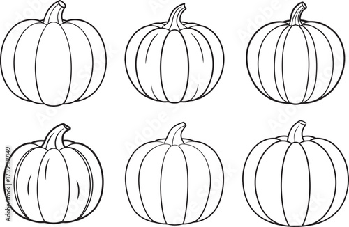 Set of pumpkin outline vector illustration line art