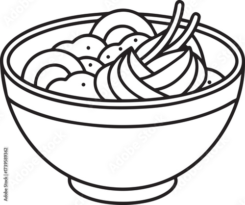 ramen bowl outline vector illustration line art