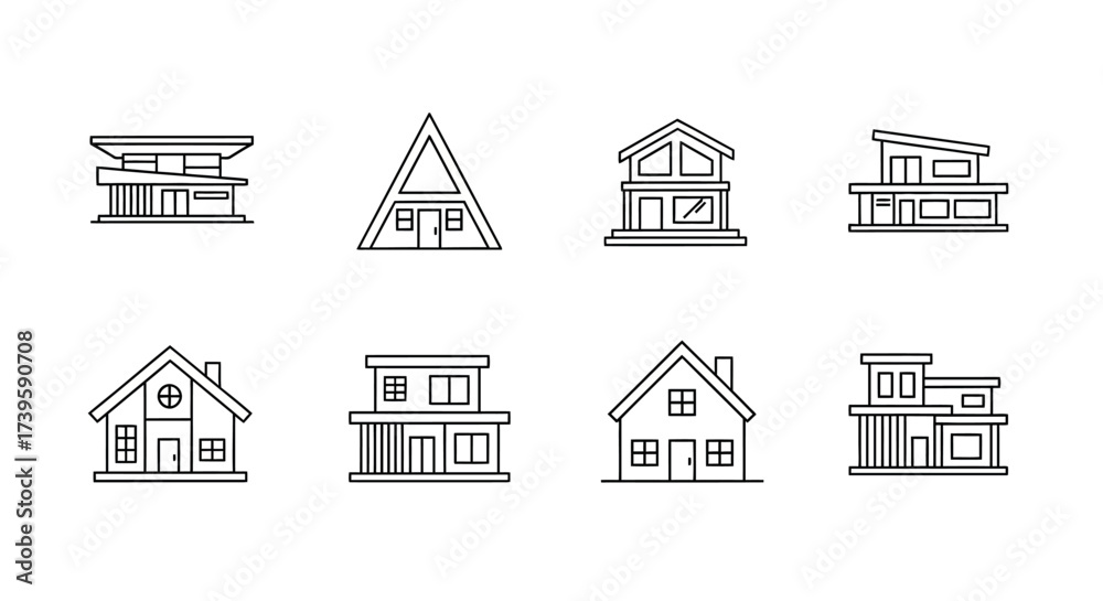 Fototapeta premium Collection of stylized hand drawn house architectural sketches for design projects vector