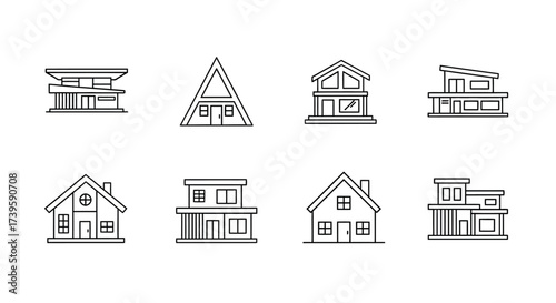 Collection of stylized hand drawn house architectural sketches for design projects vector